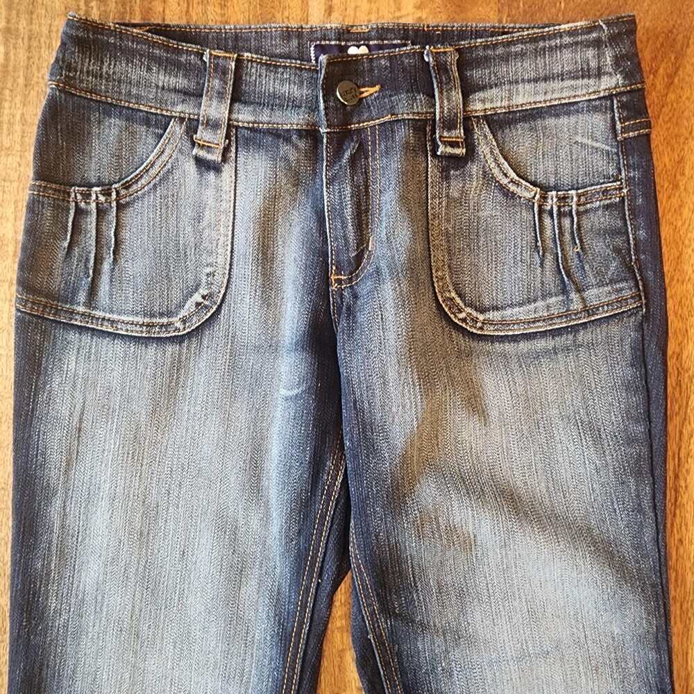 Luxury Blues Y2K Jeans Juniors 7/8 Flare Zip Hem Stretch Denim Pockets Casual - Picture 3 of 15